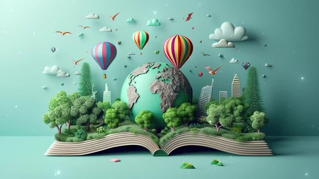 3d rendering of a colorful world globe on an open book, symbolizing International education Day