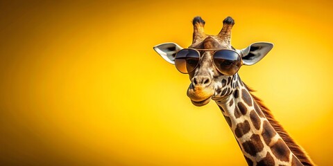 Obraz premium A Giraffe Sporting Sunglasses Against a Vibrant Yellow Background