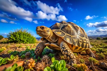 Obraz premium Captivating Drone Photography of Leopard Tortoise in Natural Habitat, Africa