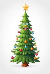 Fototapeta premium decorated Christmas tree, cartoon character on a white background