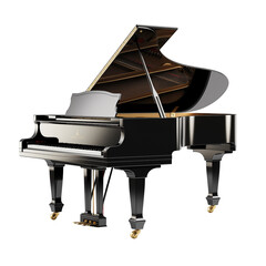 A beautifully crafted black grand piano in a well-lit room, inviting musicians to play