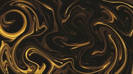 A dynamic abstract image featuring flowing golden and black swirls. The smooth, curving lines create a sense of movement and elegance, with vibrant gold tones standing out against the dark background.