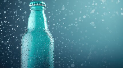 Refreshing Beverage Bottle with Condensation Droplets on Deep Cool-Toned Background - High Resolution 8K Photo Realistic Image