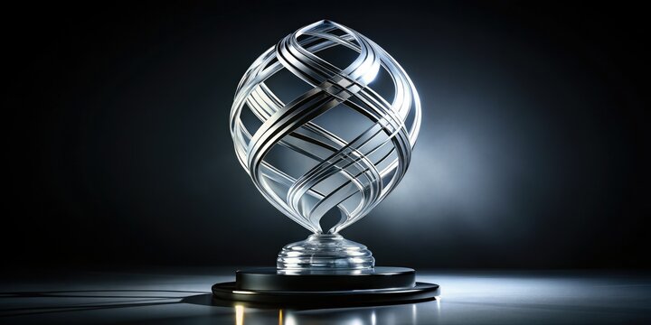 Elegant crystal trophy featuring a captivating swirl design on a sleek black base, beautifully showcasing stunning double exposure photography for a truly unique display.