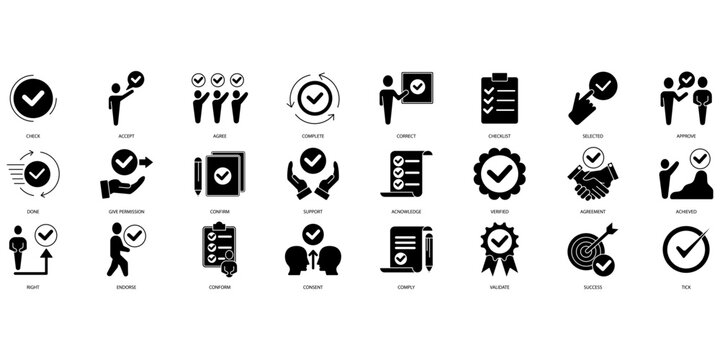 Checkmark icons set. Set of editable stroke icons.Set of Checkmark