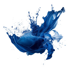 Dynamic blue paint splashes creating abstract patterns on a transparent background