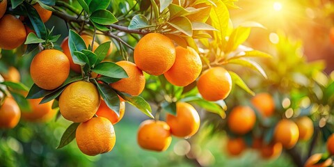 A Bountiful Orchard Displaying the Golden Hues of Ripe Citrus Fruit, Bathed in the Warm Glow of a Sun-Kissed Afternoon