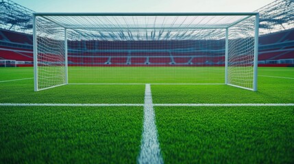 Fototapeta premium Soccer Goal in Empty Stadium