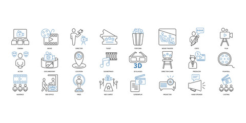 Cinema icons set. Set of editable stroke icons.Set of Cinema