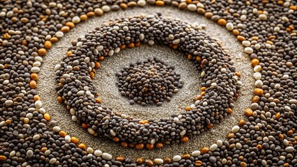 Close-Up Panoramic View of Gray Chia Seeds in Circular Motion for Health and Nutrition Focus