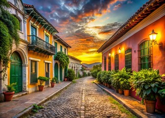 Fototapeta premium Colonial Architecture at Sunset: Majestic Vistas and Warm Hues for Stunning Photography