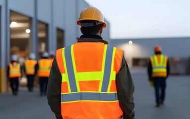 A construction worker in a safety vest surveys the job site, emphasizing workplace safety and teamwork in an industrial setting.