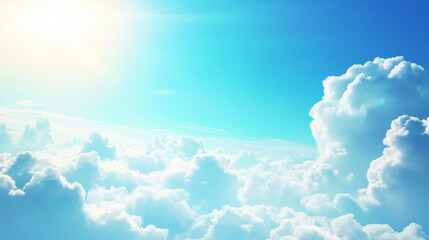 Blue Sky and White Clouds in Sky with blank Background. Panoramic View with Azure Sky Cloudless. Clean and Clear Sky with wide-Angle in High-Resolution. High-Definition Nature Scene Sky Banner