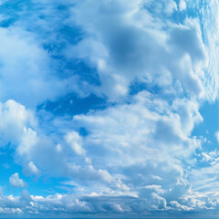 Obraz premium Blue Sky and White Clouds in Sky with blank Background. Panoramic View with Azure Sky Cloudless. Clean and Clear Sky with wide-Angle in High-Resolution. High-Definition Nature Scene Sky Banner