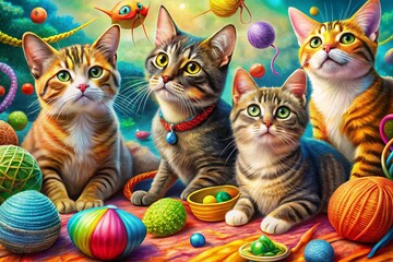 Colorful Clipart of Cats in High Dynamic Range for Creative Projects