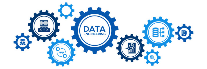 Data Engineering Banner Vector Concept with Icons for Data Lakes, Pre-Processing, Classification, Database Management, and Statistical Analysis