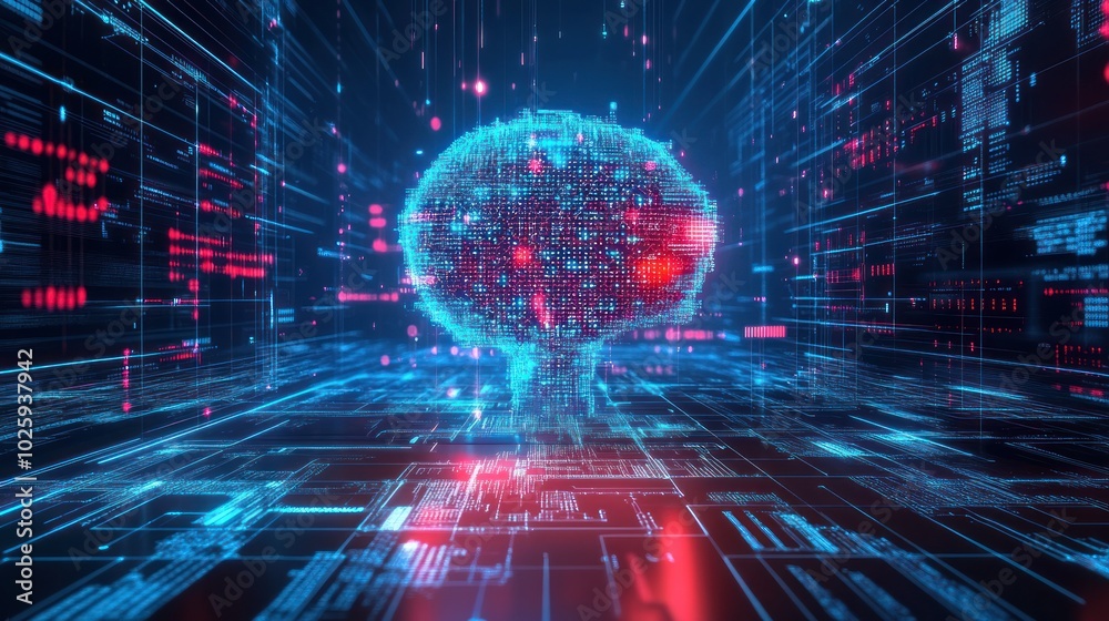 Poster an ai and data technology background, featuring neural networks, machine learning models, and futuri