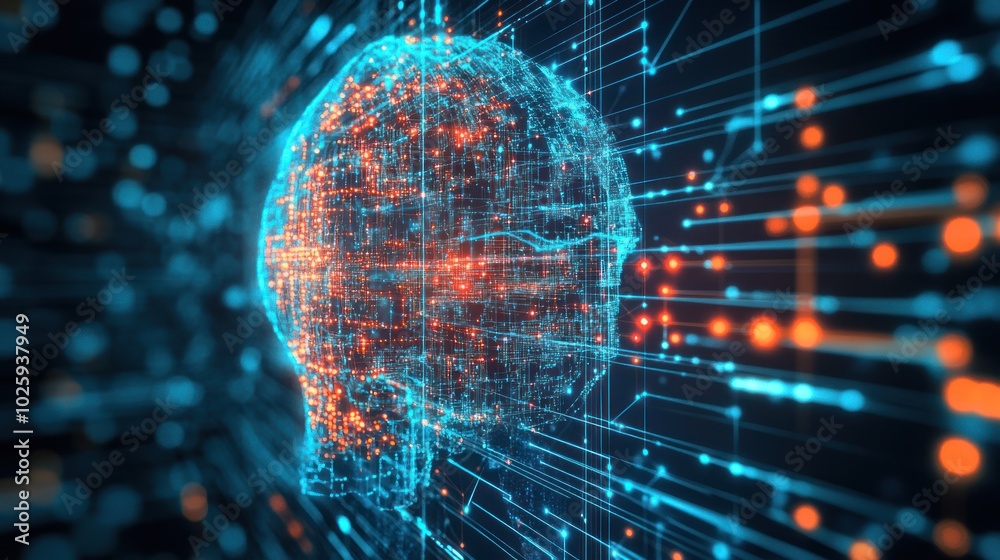 Poster an ai and data technology background, featuring neural networks, machine learning models, and futuri