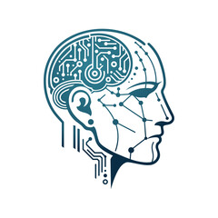 Artificial intelligence head logo vector illustration template, smart technology design sticker