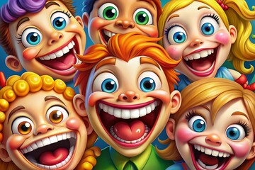 Obraz premium Playful Cartoon Characters with Big Smiling Teeth for Whimsical Illustrations and Fun Designs in Children's Media
