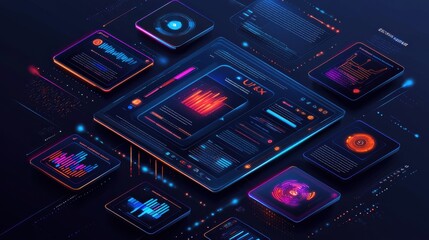 Fototapeta premium Futuristic Interface Design: Merging UX Elements with Vibrant Digital Art for Startups