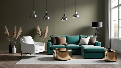 Modern luxury interiors designs. Empty painted wall.dark accent furniture and blank background.Bedroom interior trend 2024 year Modern luxury apricot room interior home designs