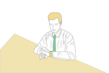 hand drawn vector illustration of a man looking at a watch suitable for business design, webinars, training, seminars, banners, posters, icons and others