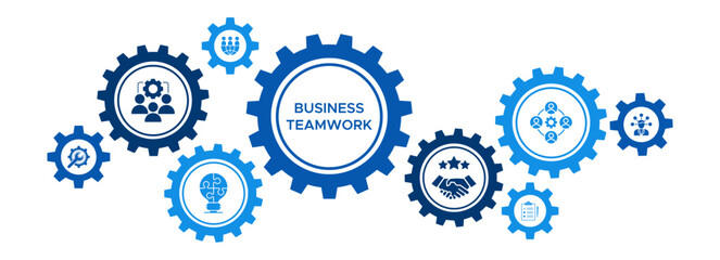 Business Teamwork and Collaboration Banner Featuring Problem Solving, Strategy, and Planning Icons