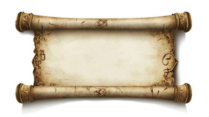 Old parchment scroll isolated on white background with clipping path. Vector illustration.