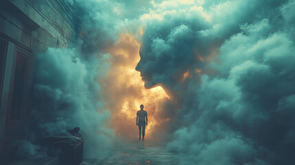 Obraz premium clouds Woman mental health and weather dependent concept.