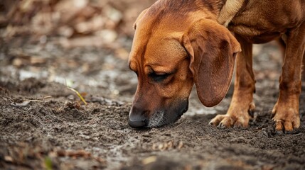 Conceptual image of a bloodhound sniffing the ground during a search, emphasizing its keen sense of smell and tracking abilities