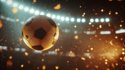 Spinning Football in Air Against Dramatic Background