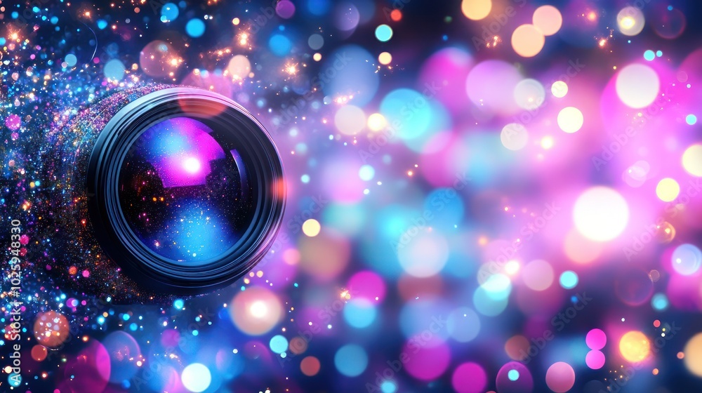 Poster Camera Lens with Sparkling Bokeh Effect