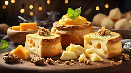 Delicious swiss cheese being served with bread and nuts for cheese lovers day