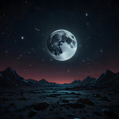 Fototapeta premium A serene night sky featuring a luminous moon, surrounded by twinkling stars,