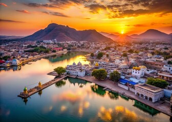 Drone Photography of Early Evening at Pushkar, India - A Stunning Hindu Holy Place