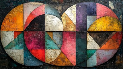 Fototapeta premium Abstract geometric artwork with vibrant colors and textures.