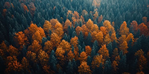Aerial View of Vibrant Forest with Colorful Foliage