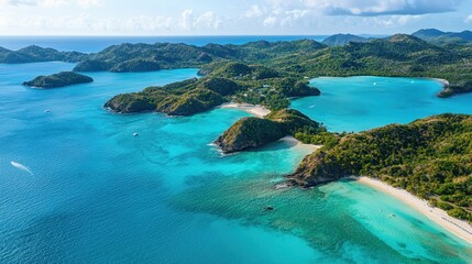 Aerial View of Tropical Island with Turquoise Water