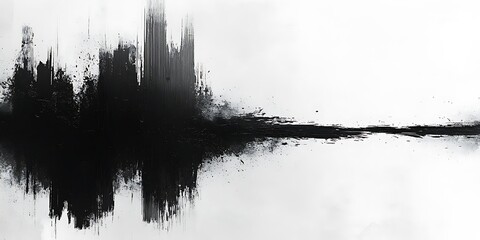 Abstract black soundwave pattern on a white background.