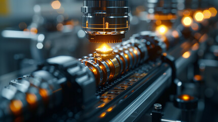 Automotive production of automobile part using robot control, wide angle view, automobile manufacturing technology. high resolution