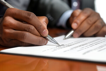 Close-up of a multinational business contract being signed symbolizing global partnership and commitment
