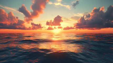 Fototapeta premium The sky is filled with clouds and the sun is setting