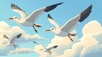 Obraz premium flying gulls, cartoon style