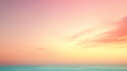A soft pastel sky at sunset with hues of orange and pink blending into the blue sky above. The sky is adorned with delicate clouds that create an enchanting backdrop for various applications. 