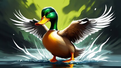 Obraz premium Angry duck graphic illustration showcasing a fierce cartoon duck with an expressive face. Ideal for use in logos, memes, or digital artwork. Bold and dynamic design
