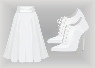 White skirt and shoes. vector