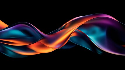 A vibrant abstract design featuring flowing waves of orange, blue, and green on a black background, creating a dynamic and captivating visual effect.