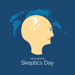 International Skeptics Day, Vector, illustration. confused, uncertain, lost, unclear, misunderstand, hesitation, ambiguity, perplexed and human face. 