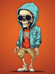 A Cool Skeleton Wearing Sunglasses and a Blue Hoodie